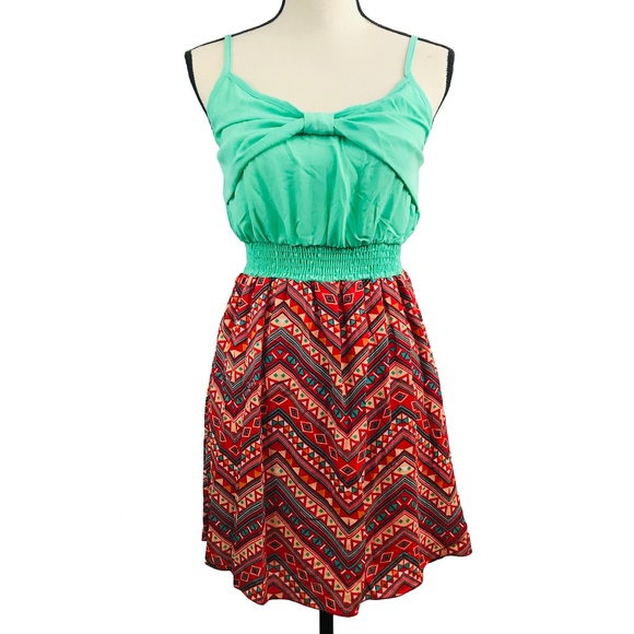 DONATED 🎁 5 for $25 🎁 Stylebook Mint & Orange Print Dress - Picture 1 of 3